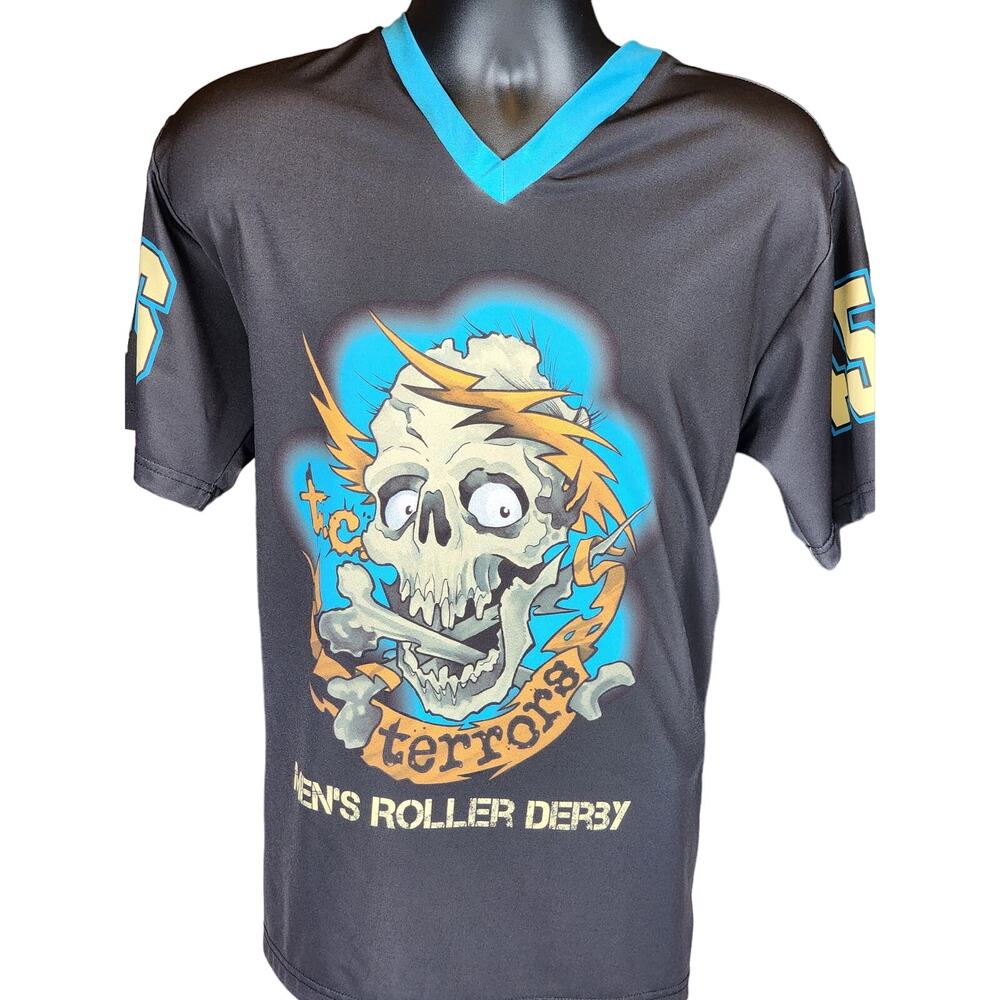 Vintage Skull Graphic T Shirt Mens M MN Roller Derby Terror Jersey Zombie Horror